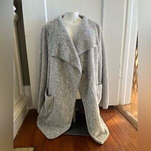 Soft Surroundings Hugs Fleece Cardigan Sweater Light Gray Size M